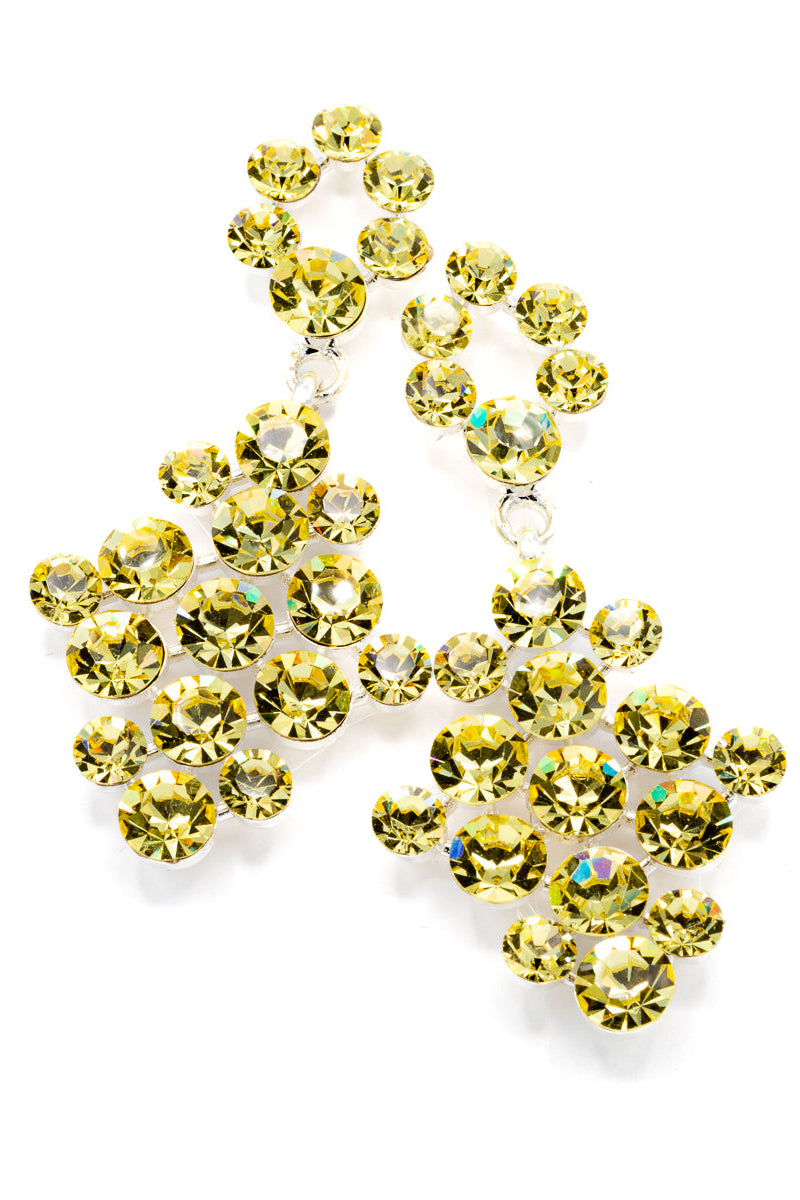 Pair of light yellow gemstone earrings on a white background