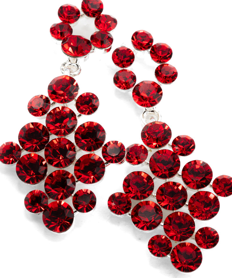 Red gemstone earrings on a white background