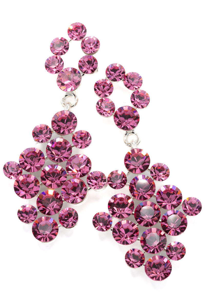 Pink crystal earrings on a white background