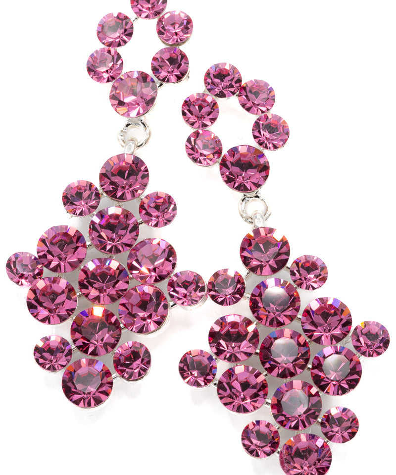 Pink crystal earrings on a white background
