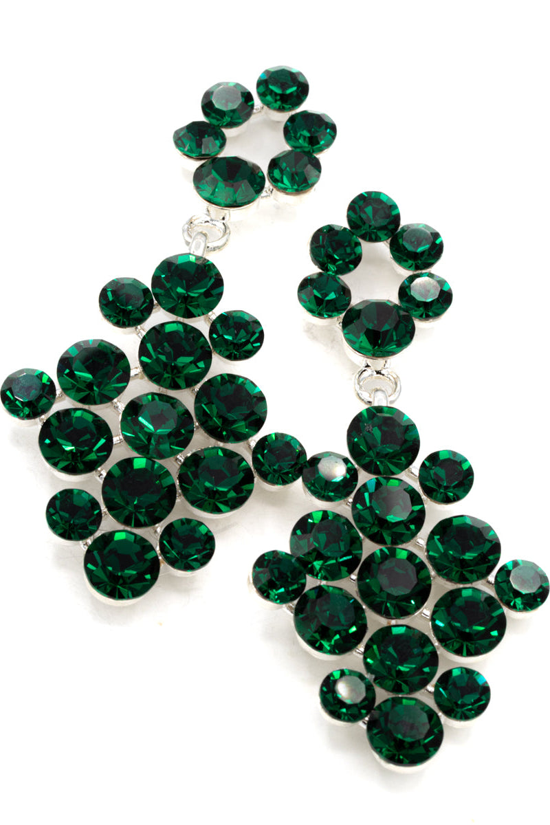 Green gemstone earrings on a white background / Pageant + Formal Earrings