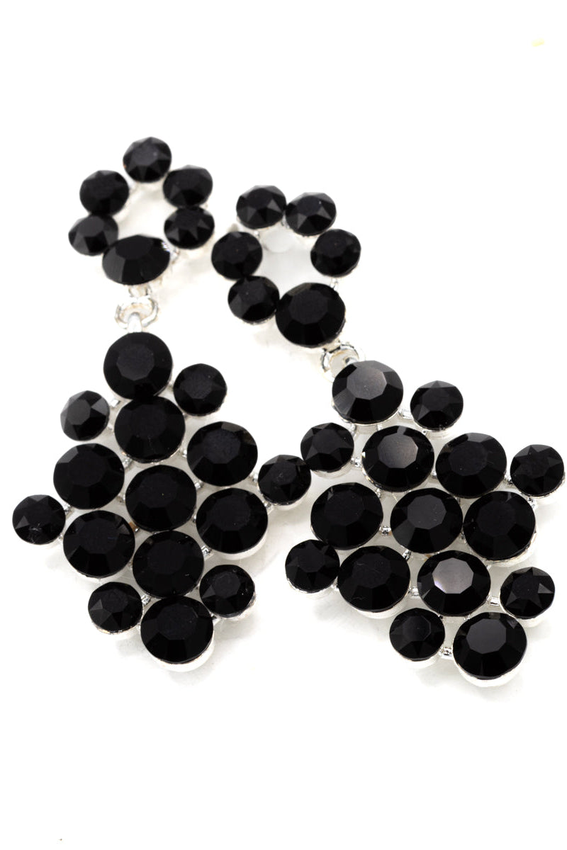 Black round gemstone earrings on a white background / Pageant or Formal