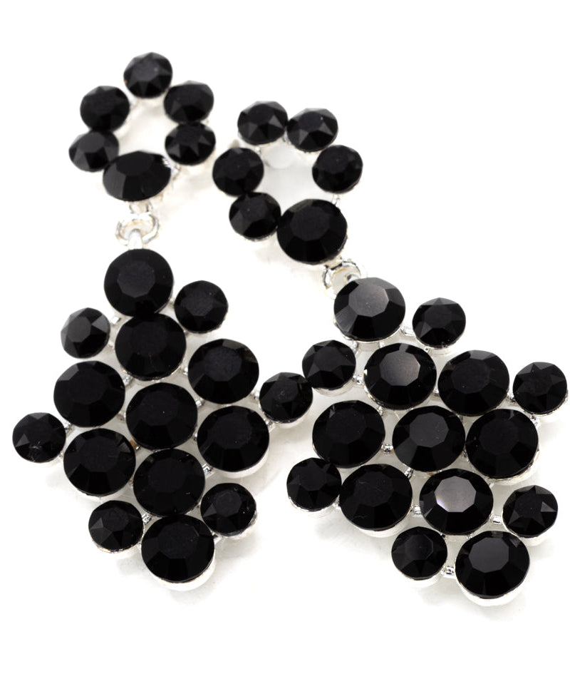 Black round gemstone earrings on a white background / Pageant or Formal