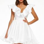White ruffle sleeve cocktail dress