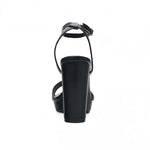 RSG Formals DeBlossom Jane black heels featuring a sturdy block heel and adjustable ankle strap, rear view.