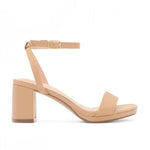 RSG Formals DeBlossom Nelly nude block-heel sandals with an open-toe design and adjustable ankle strap