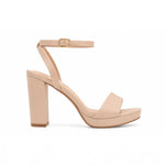 RSG Formals DeBlossom Jane nude open-toe heels with a block heel and adjustable ankle strap in a matte finish.