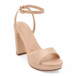 RSG Formals DeBlossom Jane nude block heel sandals with an open-toe design and adjustable ankle strap