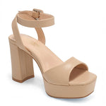 RSG Formals DeBlossom Anya nude block heel sandals with open-toe design and adjustable ankle strap for formal events.