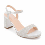 RSG Formals DeBlossom Nelly white shimmer block heel sandal with rhinestone embellishments and ankle strap